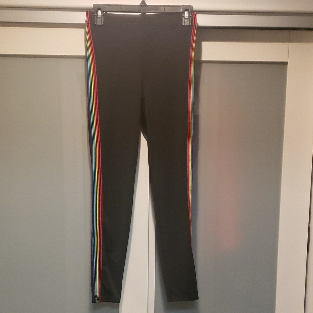 Black Leggings with Rainbow Stripes
